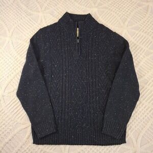 Haggar Clothing Mens Large Navy Cable Knit 1/4 Quarter Zip Sweater Wool Blend